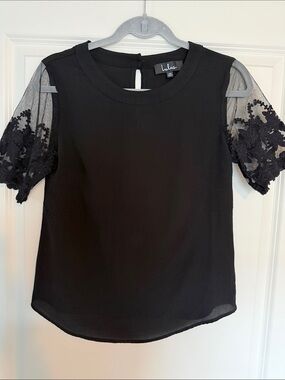 Lulu's Black Lace Sleeve Crewneck Blouse